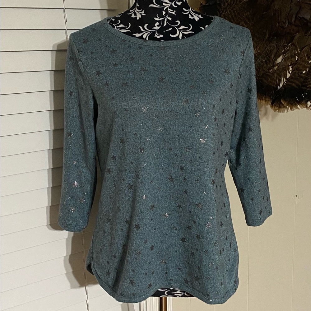 Kate Park Women's Boat Neck Blouse 3/4 Sleeve Star Print Size Small